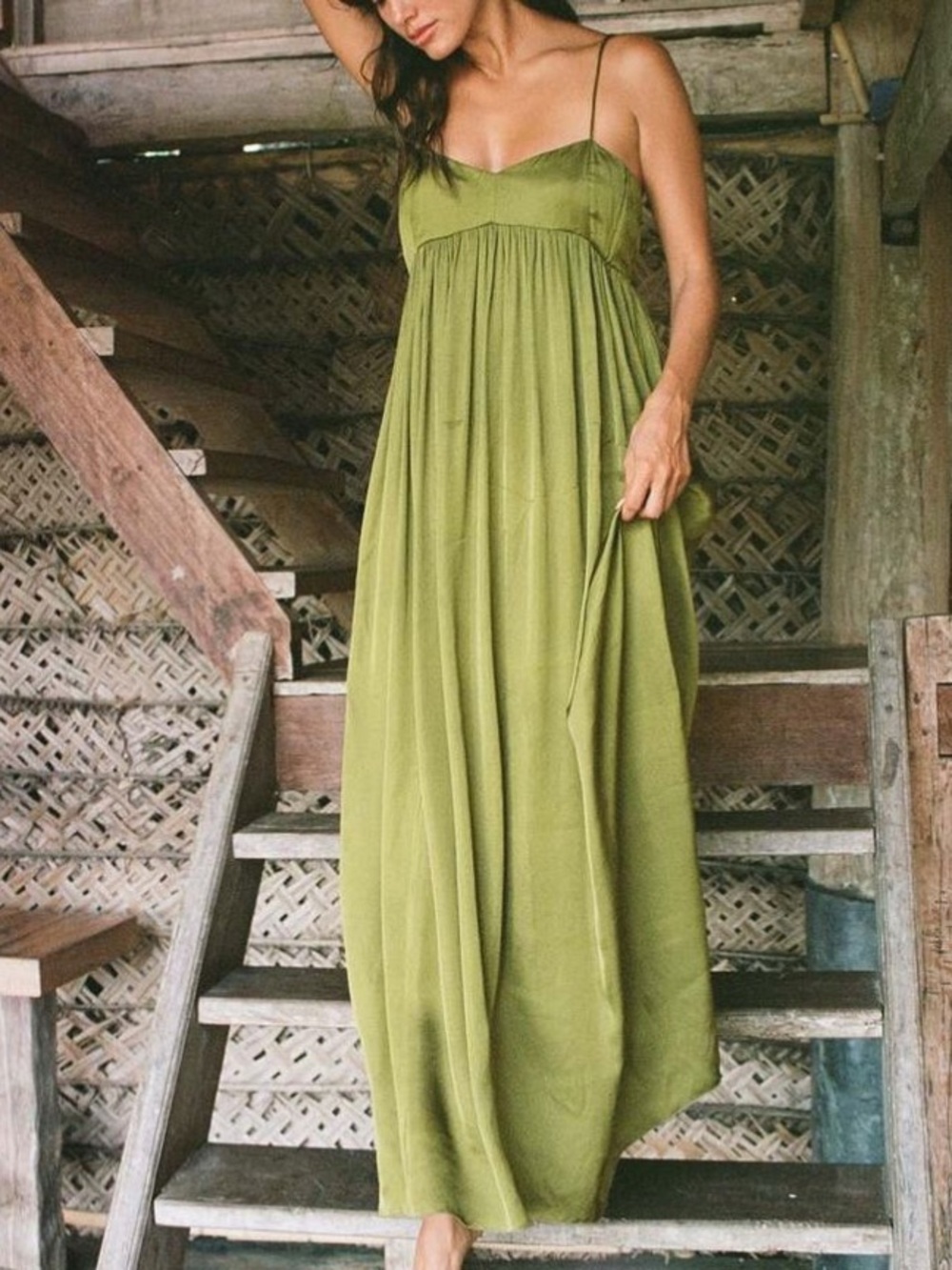 Olive Green Spaghetti-Strap Maxi Dress